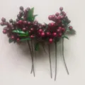 Artificial red berry branch fake flower green leaf home decor wedding floral arrangement props - Burgundy