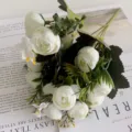 White artificial rose flower bouquet home decor fake floral arrangement for room styling - White