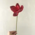 Single stem artificial PU cymbidium flower for home decor, realistic floral photography prop. - Red