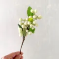 Artificial White Berry Branch Fake Flower Stem Floral Pick for Home Decor Display - Autumn White