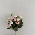 Artificial pink rose bouquet, 13-head floral arrangement for home decor and room decoration. - Pink White