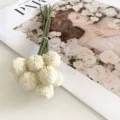 Artificial White Craspedia Billy Balls Flower Bouquet 9 Heads Fake Flowers for Home Wedding Decor - Cream