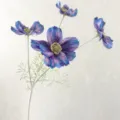 4-head artificial cosmos flower branch in blue and purple gradient color variant. - Mixed Blue