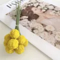 Yellow artificial billy balls flower bouquet for wedding home decor, 9 heads faux flowers. - Light Yellow
