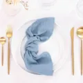 Blue crinkle fabric table napkin, wedding party dining table decoration scene detail - 32*32 / Grey Blue