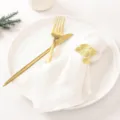 Elegant white table napkin with gold leaf napkin ring and cutlery set for wedding party decor. - 42*42 / White