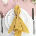 Yellow crinkled table napkin for wedding party, rustic cheesecloth cloth diner decoration. - 32*32 / Turmeric