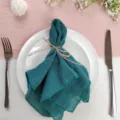 Dark teal wrinkled cloth napkin for table decor, wedding party and dining room use. - 32*32 / Bluish Green