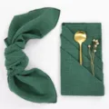 Dark green crinkle fabric napkin detail, elegant tableware setup for wedding party table decor. - 32*32 / Dark Green