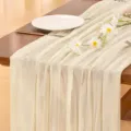 Elegant chiffon gauze pleated table runner for wedding party dining table decoration cream white - 90*180 / Off White
