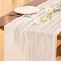 White sheer chiffon table runner with delicate wrinkles for wedding party dining table decor. - 90*180 / White
