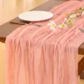 Peach pink crinkle chiffon table runner, elegant pleated design for wedding party table decor. - 90*180 / Coral