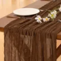 Brown Baliosa gauze crepe table runner, wrinkled design for wedding and party decoration. - Brown