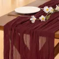 Wine red crinkle table runner, sheer gauze tablecloth for wedding party home decor. - Burgundy