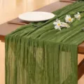Green crinkled chiffon table runner for wedding party rustic dining table decor styling. - Army Green