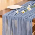 Pleated table runner bali gauze wedding party table decoration blue fabric chic style - Blue Gray
