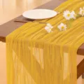 Yellow cheesecloth table runner, gauze crinkle table runner for wedding party decoration - Gold