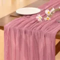 Dusty pink crinkled chiffon table runner for wedding party rustic dining table decor. - Rose