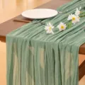 Sage green cheesecloth table runner for rustic wedding party dining table decoration. - Pale Green