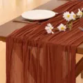 Brown Chiffon Table Runner Crinkle Gauze Fabric for Wedding Party Home Decor - Bronze