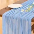 Light blue crinkle gauze table runner, pleated chiffon fabric table decor for wedding party. - Sky Blue