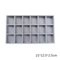 Bandeja organizadora de joyas de terciopelo gris con compartimentos para aretes y collares - Bandeja de 18 Compartimentos