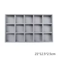 Bandeja organizadora de joyas de terciopelo gris con 15 compartimentos para anillos y aretes. - Bandeja de 15 Compartimentos