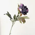 Artificial vintage peony flower branch with leaves, dark purple silk floral for home decor vase. - Blue