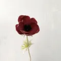 Artificial Silk Anemone Flower Single Branch Fake Floral Home Dining Room Decor Prop - Dark Red