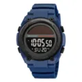Blue solar digital sports watch with resin strap, waterproof multi-functional student timepiece. - Blue