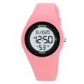 Montre de sport numérique en silicone rose avec cadran rond, étanche 50m pour les étudiants. - Rose