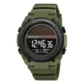 Army green solar digital sports watch with resin strap, waterproof and multi-functional. - Army Green