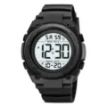 SKMEI Men's Black Digital Sports Watch Waterproof Outdoor Multifunctional Electronic Wristwatch - Black With White Screen