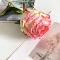 French single head vintage rose artificial flower burnt edge home decor pink flower - Deep Pink