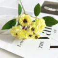Artificial yellow spray rose flower bouquet for home decor wedding party photography props. - Yellow