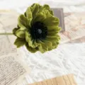 Nordic style artificial poppy flower single stem green velvet flower home table decor - Vintage Green