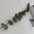 Artificial eucalyptus branch, green money leaf variant, realistic home decor floral stem. - Purple Green