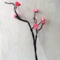 Artificial peach blossom branch silk flower home decor floral arrangement accessory for living room - Pink