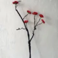 Artificial red peach blossom branch silk plum flower for home decor living room arrangement - Red