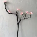 Artificial peach blossom silk flower branch for living room home decor and interior design arrangement - White Pink