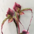 Artificial Silk Slipper Orchid Flower Pink Green Pouch Branch Floral Home Decoration Item - Autumn Purplish Red