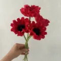 Artificial red poppy flower bouquet, realistic PU material for home decor and party styling. - Red