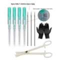 Vista detallada del kit de piercing de 9 piezas con agujas de acero inoxidable y guantes. - Kit de Herramientas de Piercing (18G) / Tamaño de Aguja de Piercing 18G