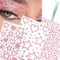 Pink face rhinestone stickers and body gem makeup jewels with tweezers for eye festival - Pink