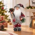 Statuetta Babbo Natale 30cm Decorazione Tavolo Festiva Addobbo Natalizio Casa - Stile E (Plaid Rosso Grigio)