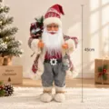 Christmas Santa Claus doll 45cm plush decoration with lantern and gift bag for holiday party home decor - Red and Grey Knit Hooded Style (Style H) / 45cm