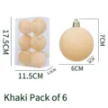 Flocking Christmas Ball Set 6pcs Solid Color Xmas Tree Hanging Ornaments Decor 6cm - Set of 6 / Khaki