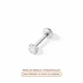 Chirurgisch titanium platte rug labret knop met heldere zirkoon en comfortabel piercing sieraad. - Enkel Stuk [2mm Strass + 6mm Staaf] / 1 Stuk