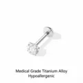 Medische titanium platte achterkant piercing knop met schitterende zirkonia, zilver. - Enkel Stuk [3mm Strass + 6mm Staaf] / 1 Stuk