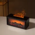 Retro fireplace aroma diffuser with 3D simulated flame and humidifier effect for home desktop use. - USB Plug-in / With Remote Control + Seven Color Light + Auto Power Off When Water Shortage / Black